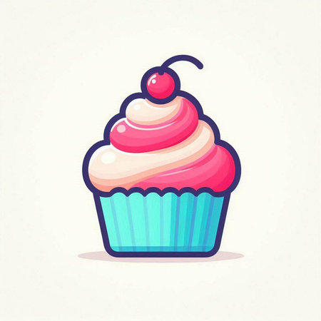 Cupcake with cherry icon. Vector illustration in cartoon style.のイラスト素材
