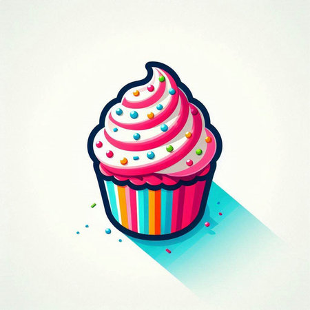 Cupcake with cream and colored sprinkles. Vector illustration.のイラスト素材