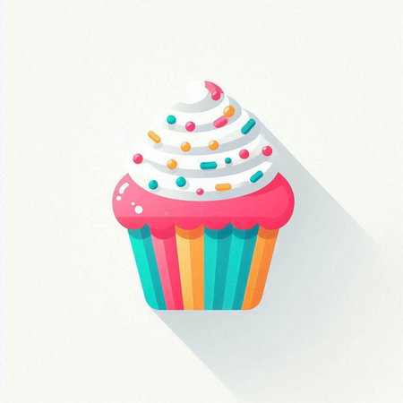Cupcake with cream and sprinkles vector illustration. Flat design.のイラスト素材