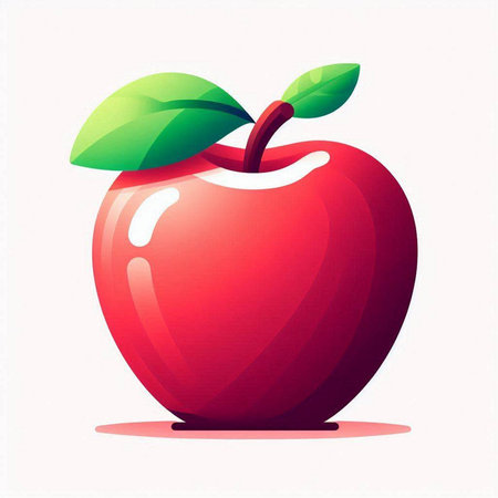 Vector illustration of a red apple with green leaf on white background.のイラスト素材