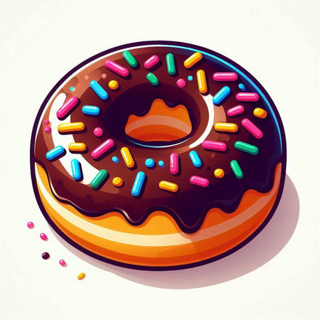 Donut with colorful sprinkles isolated on white background. Vector illustration.のイラスト素材