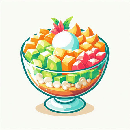 Fruit salad in glass bowl on white background. Vector illustration.のイラスト素材