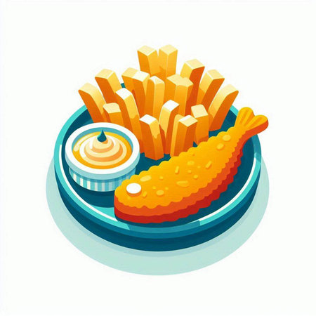 Fish and chips isometric vector illustration. Fish and chips icon.のイラスト素材
