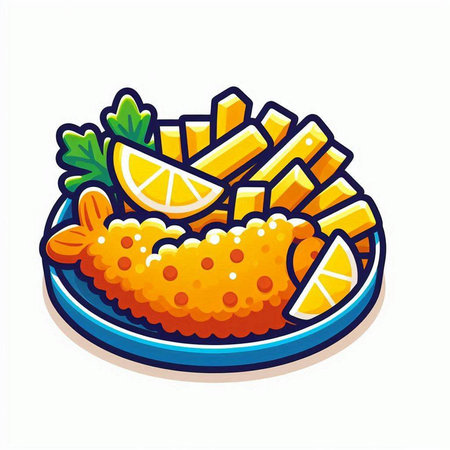 Illustration of fried shrimp with french fries. Vector illustration of fried shrimp with french fries.のイラスト素材