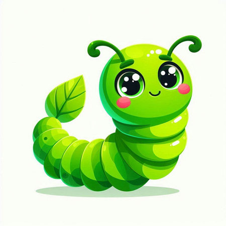 Cute green cartoon caterpillar isolated on white background. Vector illustration.のイラスト素材