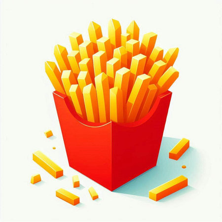 Illustration of french fries in a red box on a white backgroundのイラスト素材