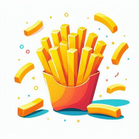 Vector illustration of French fries in a red box on white background.のイラスト素材