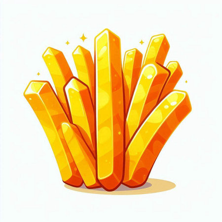 Illustration of a pile of yellow fries on a white background.のイラスト素材