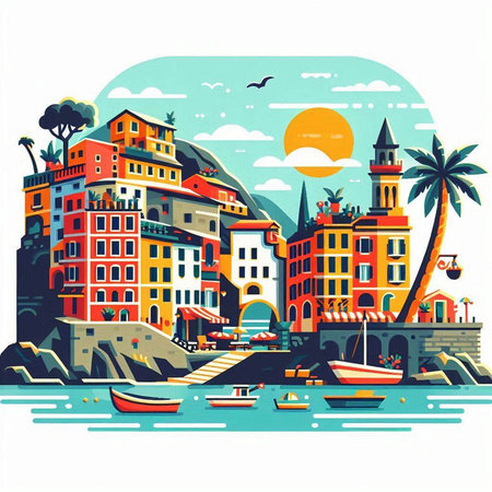 Cinque Terre, Liguria, Italy vector illustrationのイラスト素材