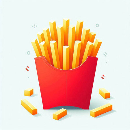 French fries in a red box on a white background. Vector illustrationのイラスト素材