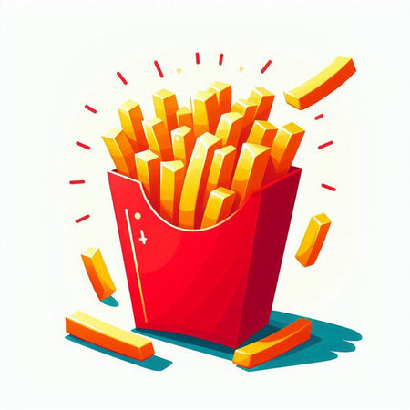 French fries in a red box. Fast food. Vector illustration.のイラスト素材