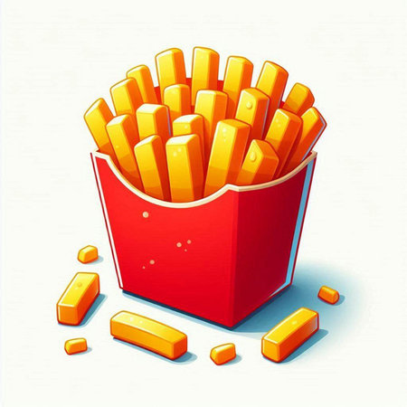 Illustration of french fries in a red box on a white backgroundのイラスト素材