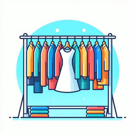 Wedding dress hanging on hanger. Colorful flat vector illustration.のイラスト素材