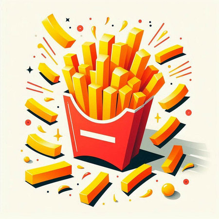 French fries in a red box. Fast food. Vector illustration.のイラスト素材