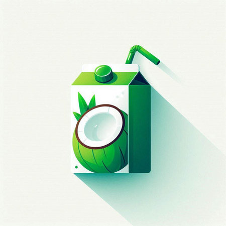 Coconut juice in a glass with a straw. Vector illustration.のイラスト素材