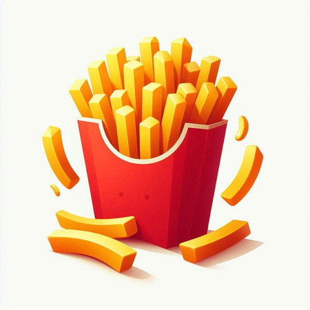 French fries in a red box on a white background. Vector illustration.のイラスト素材
