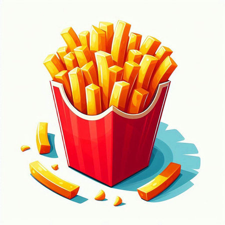 Illustration of french fries in a red box on a white backgroundのイラスト素材