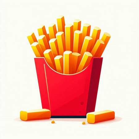 French fries in red box on white background. Vector illustration of fast food.のイラスト素材