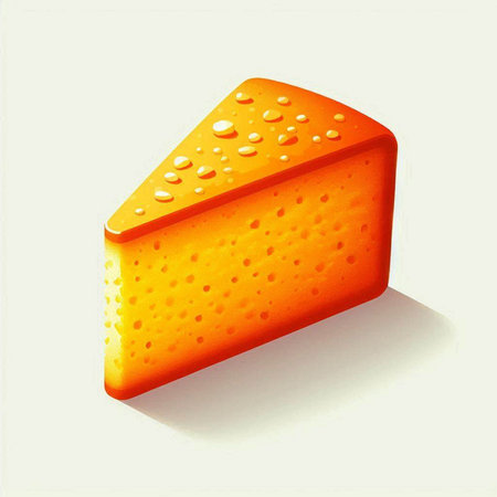 Illustration of a piece of cheese with drops of water on a white backgroundのイラスト素材