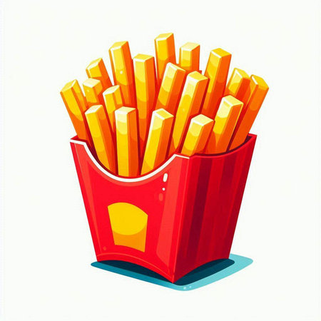Illustration of french fries in a red box on a white backgroundのイラスト素材