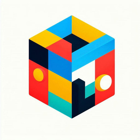 Abstract cube with colorful geometric pattern. 3d rendering, 3d illustration.のイラスト素材