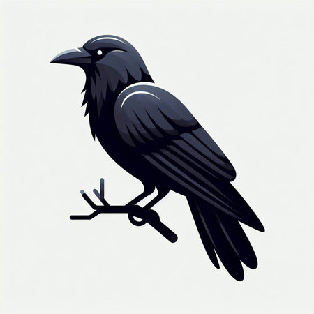 Black crow on a branch. Vector illustration of a black crow.のイラスト素材