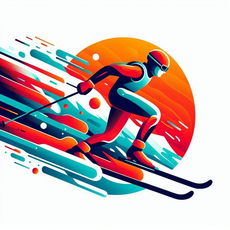 Cross-country skier in action, abstract vector background illustration.のイラスト素材
