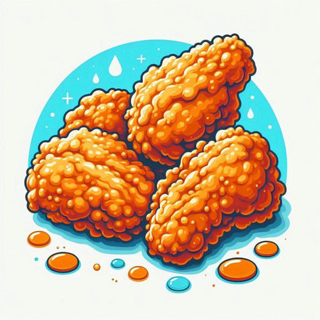 Illustration of fried chicken nuggets with water drops on white backgroundのイラスト素材