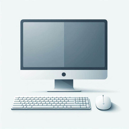 Computer monitor with keyboard and mouse on the white background. Vector illustration.のイラスト素材