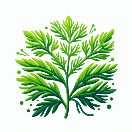 Green fresh dill leaf isolated on white background. Vector illustration.のイラスト素材
