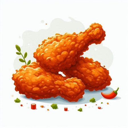 Illustration of fried chicken wings on white background. Vector illustration.のイラスト素材