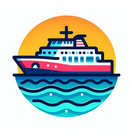 Cruise ship vector icon. Ship in the sea. Vector illustrationのイラスト素材