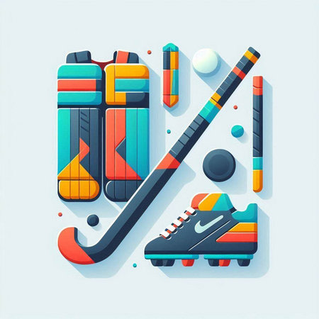 Hockey sport equipment vector illustration in flat design style. Ice hockey sticks, puck, hockey sticks and puck.のイラスト素材