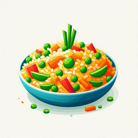 Illustration of a bowl of vegetable salad on a white background.のイラスト素材