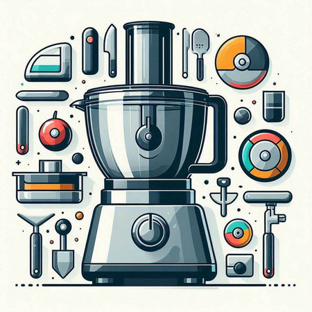 Kitchen appliances and utensils. Colorful vector illustration in flat styleのイラスト素材