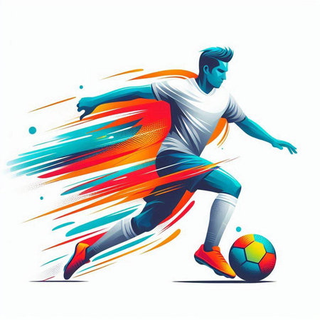 Soccer player kicking the ball. Sport vector illustration on white backgroundのイラスト素材