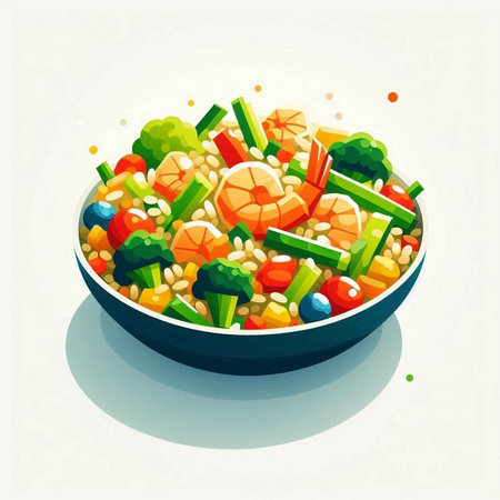 Vegetable salad in a bowl. Healthy food. Vector illustration.のイラスト素材