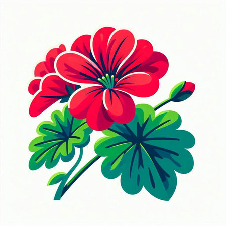 Illustration of a red geranium on a white background, vector illustrationのイラスト素材