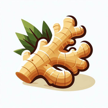 Ginger root and leaf isolated on white background. Vector illustration.のイラスト素材