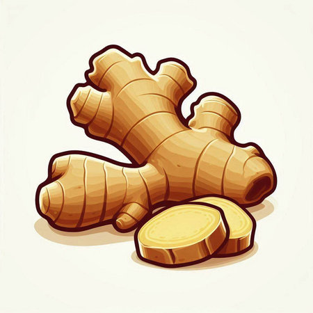 Ginger root and slices isolated on white background. Vector illustration.のイラスト素材