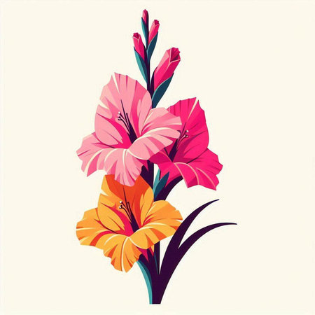 Gladiolus flower in retro style, vector illustration on white background.のイラスト素材