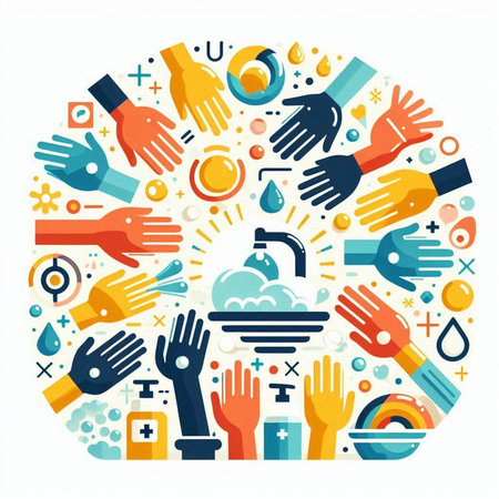 Hands washing in circle. Concept of cleanliness and hygiene. Vector illustrationのイラスト素材
