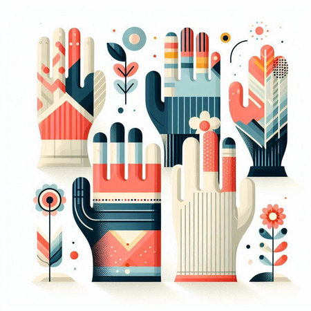 Vector illustration of hand in the style of flat design with abstract shapes.のイラスト素材
