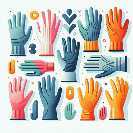 Set of colored rubber gloves. Vector illustration in a flat style.のイラスト素材