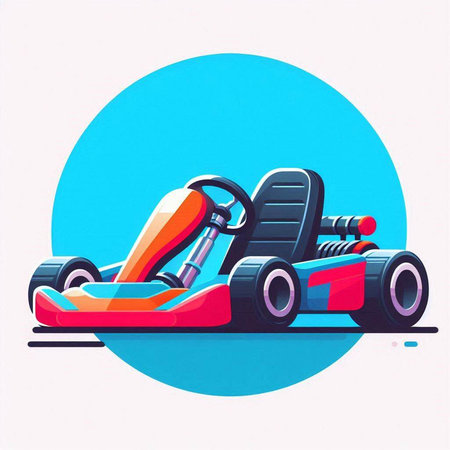 Funny karting car. Colorful vector illustration in retro styleのイラスト素材