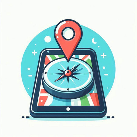 Navigation flat icon with map and compass on white background. Vector illustrationのイラスト素材