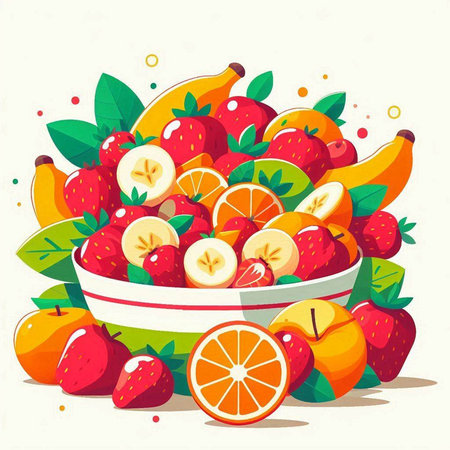 Fruit salad in a bowl. Vector illustration of fresh fruits.のイラスト素材
