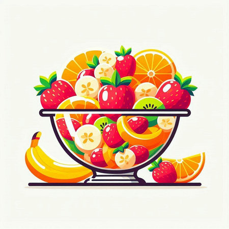 Fruit salad in a glass bowl. Vector illustration of a fresh fruit salad.のイラスト素材