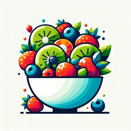 Vector illustration of fresh fruits in a bowl. Healthy food concept.のイラスト素材