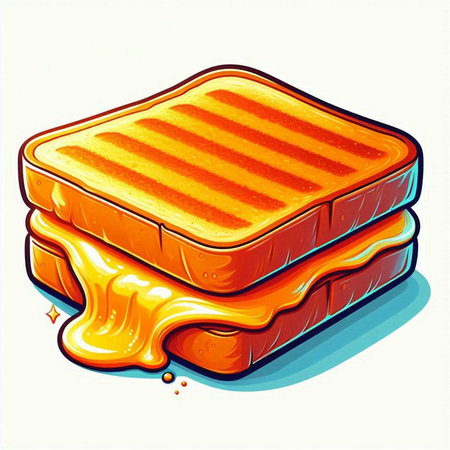 Illustration of a sandwich with melted cheese on a white background.のイラスト素材